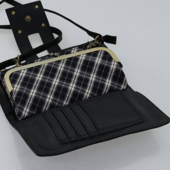 BURBERRY Nova Check Blue Label Shoulder Wallet Canvas Navy Auth 74253 - Picture 10 of 16